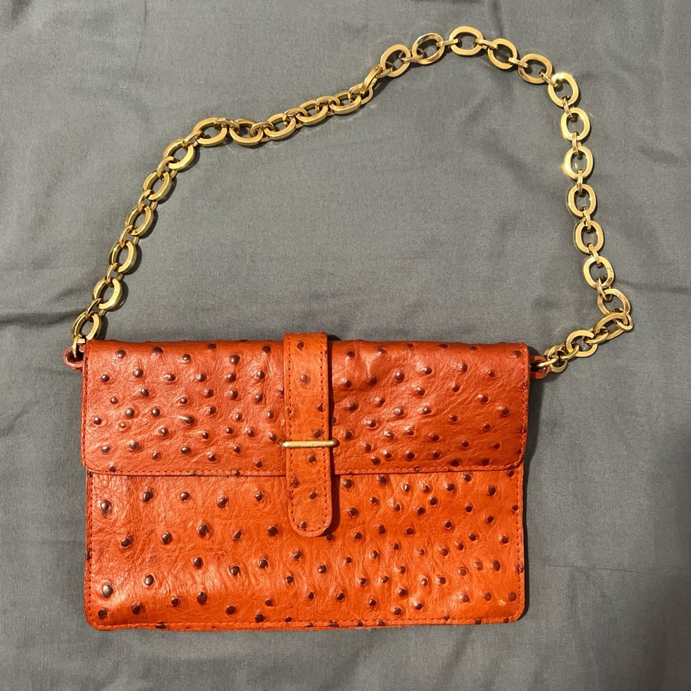 Orange FURLA ostrich leather bag